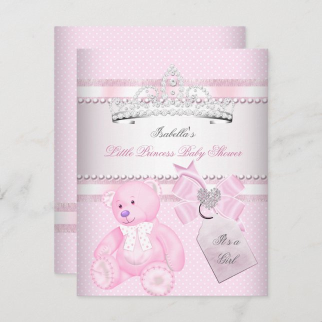 Invitation Princesse Joli Baby shower mignonne fille Tiara Ou (Devant / Derrière)
