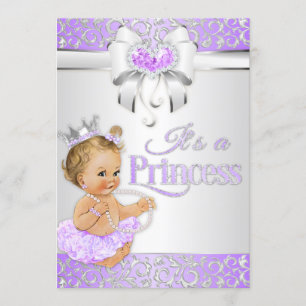 Invitation Princesse Lavande Lilas et Diamants Argentés Nœud