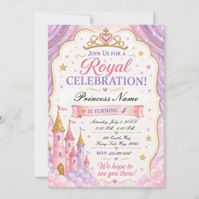 Invitation Princesse Lavande Rose (Devant)