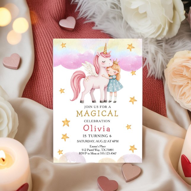 Invitation Princesse Licorne Arc-en-ciel Fête Anniversaire Co (Créateur téléchargé)
