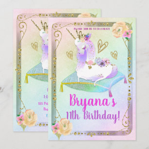Invitation Princesse Licorne Arc-en-ciel Pastel Fête Iridesce