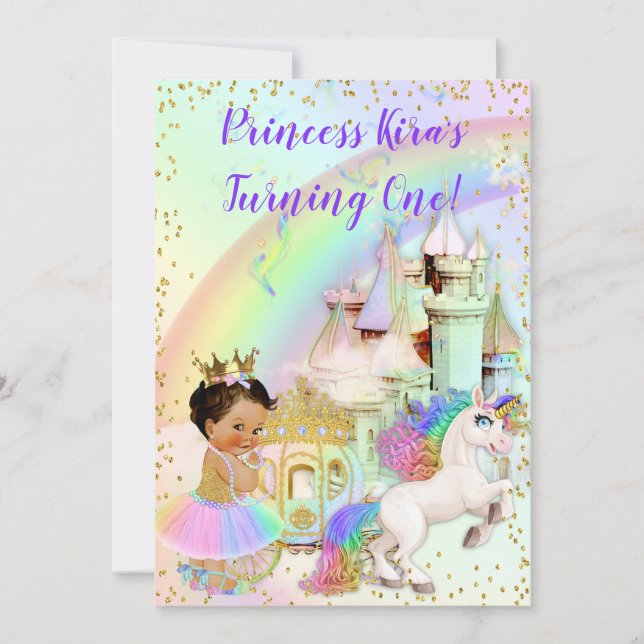Invitation Princesse Licorne Carrosse Château Arc-en-ciel Mag (Devant)