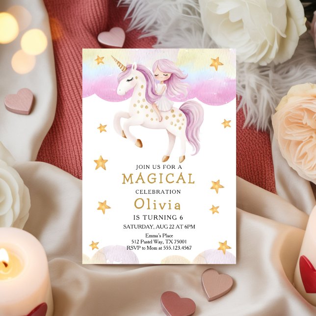 Invitation Princesse Licorne Fée Arc-en-ciel Fête Anniversair (Créateur téléchargé)