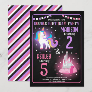 Invitation Princesse Licorne Fille Fratrie Anniversaire Commu