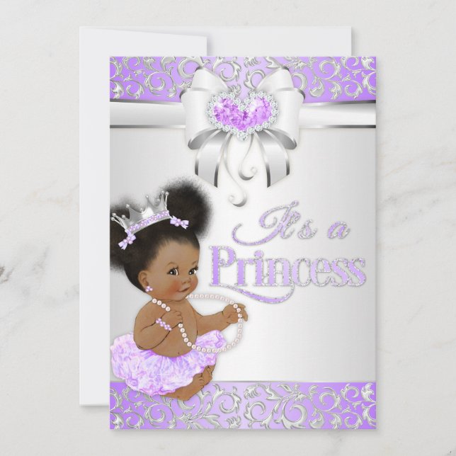 Invitation Princesse Lilas & Diamant Argent Afro-Américaine (Devant)