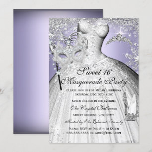 Invitation Princesse Masquerade Silver & Purple Sweet 16