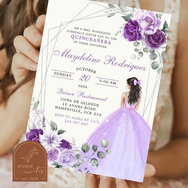 Invitation Princesse mexicaine Couronne royale violette et ar (Créateur téléchargé)