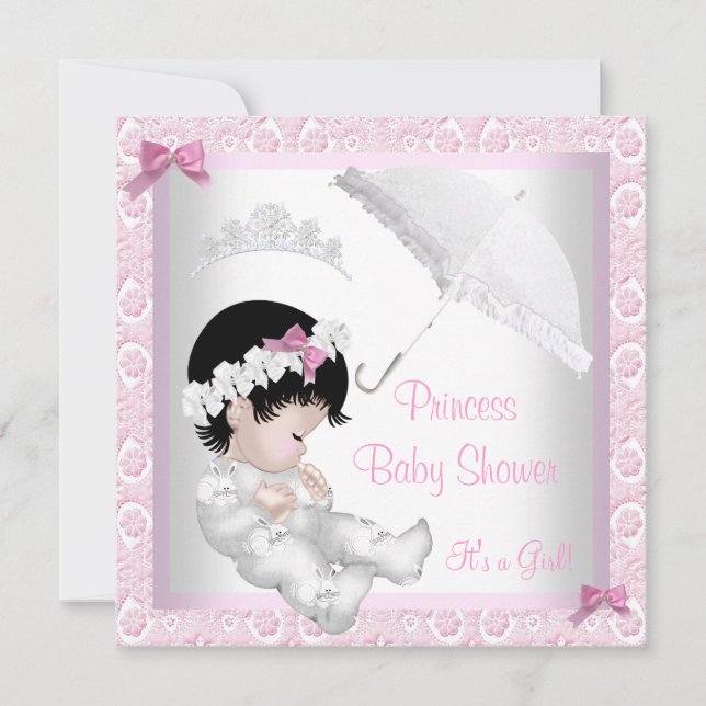 Invitation Princesse Mignonne Baby shower Jolie dentelle rose (Devant)