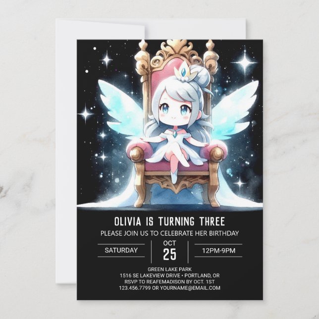 Invitation Princesse Minimaliste Magique Anniversaire (Devant)