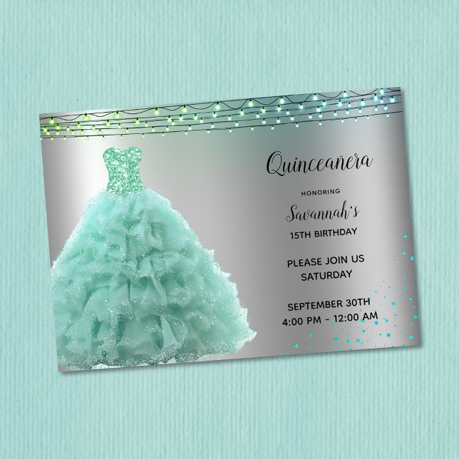 Invitation Princesse Mint Green Gown Lights Quinceanera (Créateur téléchargé)