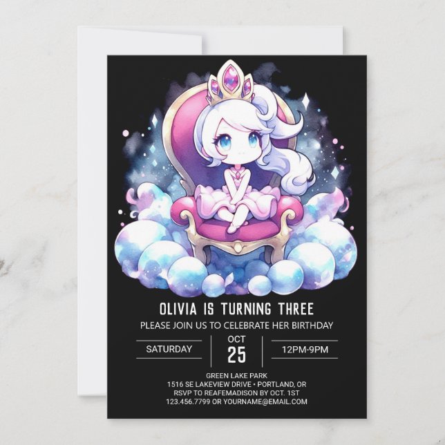 Invitation Princesse moderne Anniversaire (Devant)