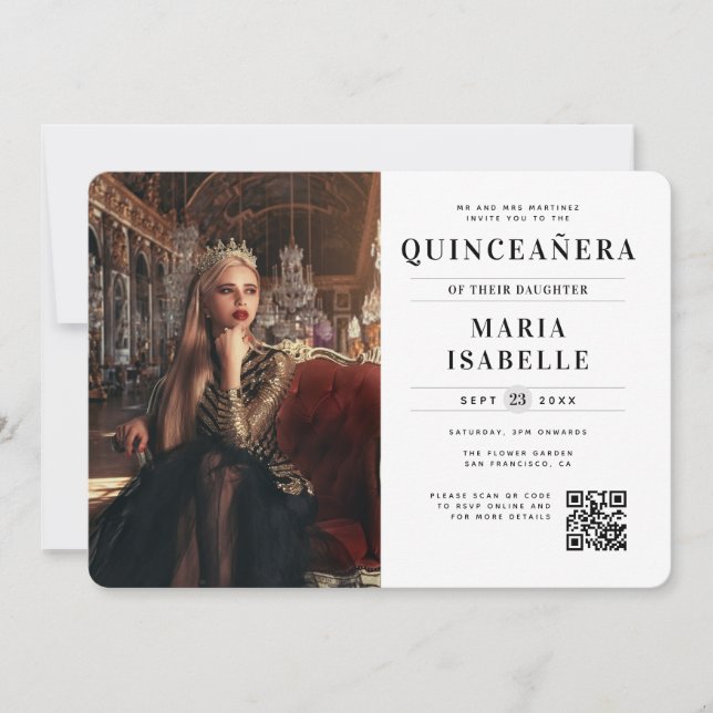 Invitation Princesse moderne Photo QR Code Quinceañera (Devant)