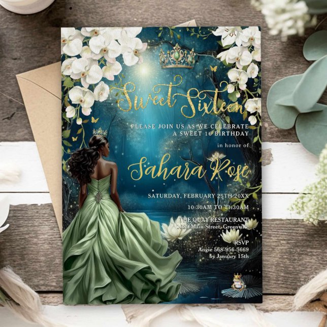 Invitation Princesse noire et grenouille Forêt enchantée Swee (Créateur téléchargé)