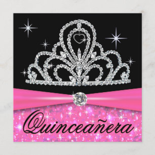 Invitation Princesse noire rose Tiara Bling de Quinceanera