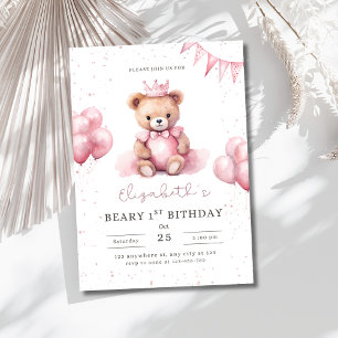Invitation Princesse Nounours Beary 1er Anniversaire Rose Fil