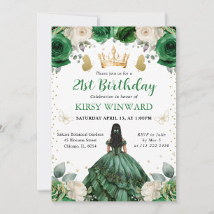 Invitation Princesse occidentale robe verte anniversaire