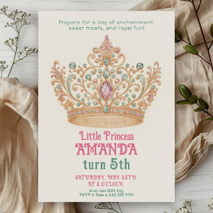 Invitation Princesse or rose Couronne Enchantant Anniversaire