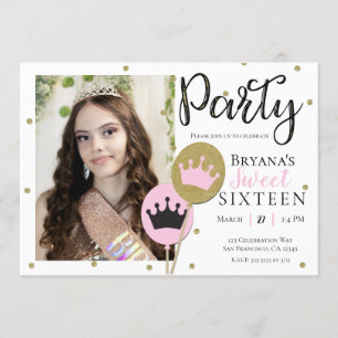 Invitation Princesse Or Rose Photo Anniversaire Tout Âge Fête