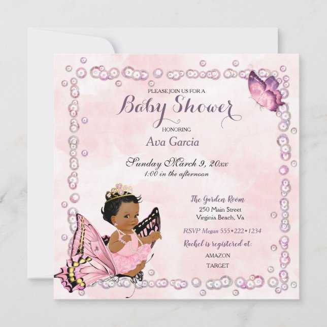 Invitation Princesse Papillon Bébé Fille (Devant)