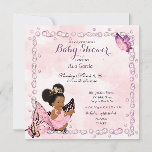 Invitation Princesse Papillon Bébé Fille Puffs (Devant)