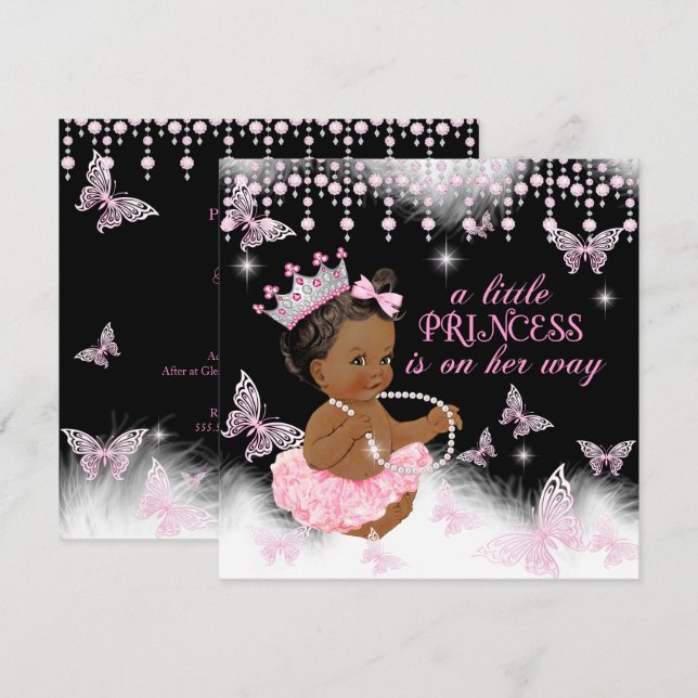Invitation Princesse Papillon Rose Baby Shower Ethnique (Devant / Derrière)