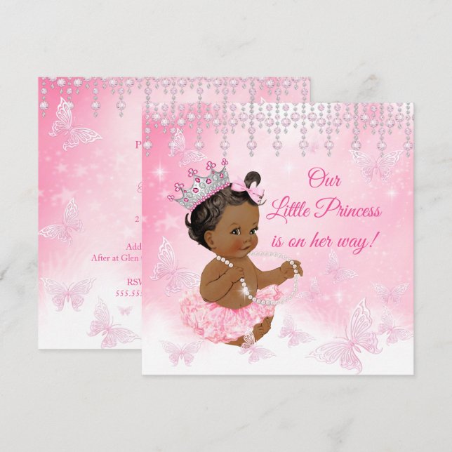 Invitation Princesse Papillon Rose Fête de Naissance Ethnique (Devant / Derrière)