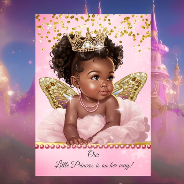 Invitation Princesse Papillon Rose Or Fête de Naissance Ethni (Créateur téléchargé)