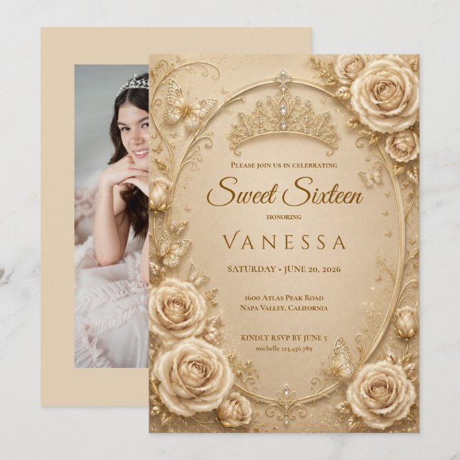 Invitation princesse papillons sweet 16 (Devant / Derrière)