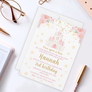 Invitation Princesse parties scintillant d'or château d'anniv