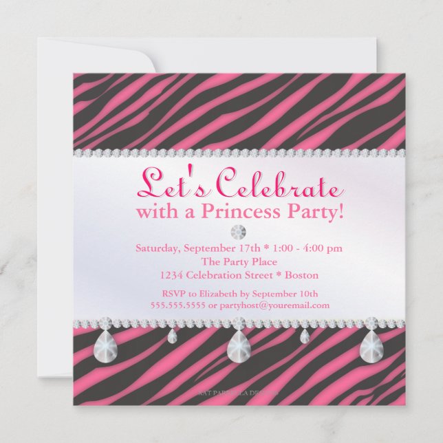Invitation Princesse Party Zebra Stripes dans l'anniversaire (Devant)