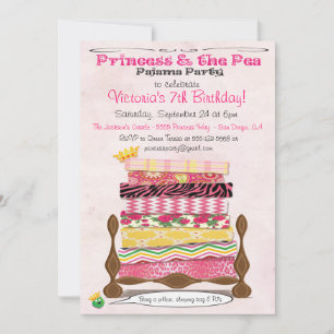 Invitation Princesse & Pea Pajama fête d'anniversaire