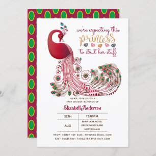 Invitation Princesse Peacock Rose Struts Son Baby shower Stuf