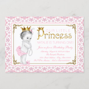 Invitation Princesse Pearl d'or rose Premier anniversaire