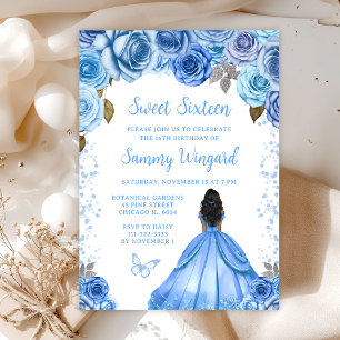 Invitation Princesse Peau Noire Sweet Sixteen Bleu Bébé