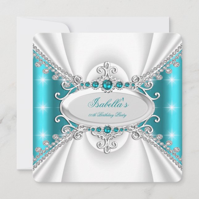 Invitation Princesse Perles Bleu Turquoise Étincelles Fête d' (Devant)