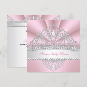 Invitation Princesse Perles Roses Diamant Diadème Baby Shower