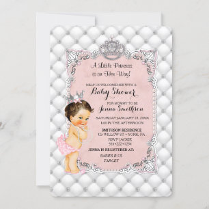 Invitation Princesse Perles Roses Diamants Bébé Fille