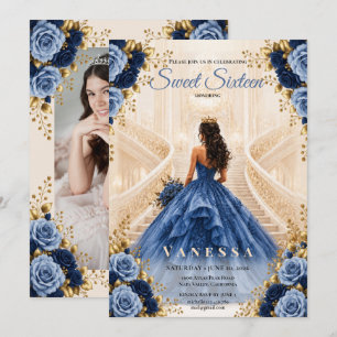 Invitation Princesse Photo Bleu Sweet 16