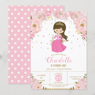 Invitation Princesse Pink Floral 1er Anniversaire