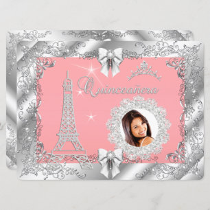 Invitation Princesse Pink PEACH Quinceanera Silver Photo BIG