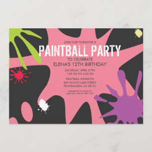 Invitation Princesse Pink Split Splat Custom Painball Party