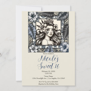 Invitation Princesse polynésienne Bleu Floral Tribal Sweet 16