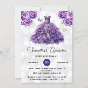 Invitation Princesse pourpre Quinceañera imaginaire lune rose