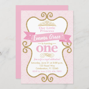 Invitation Princesse Premier anniversaire Pink and Gold Party
