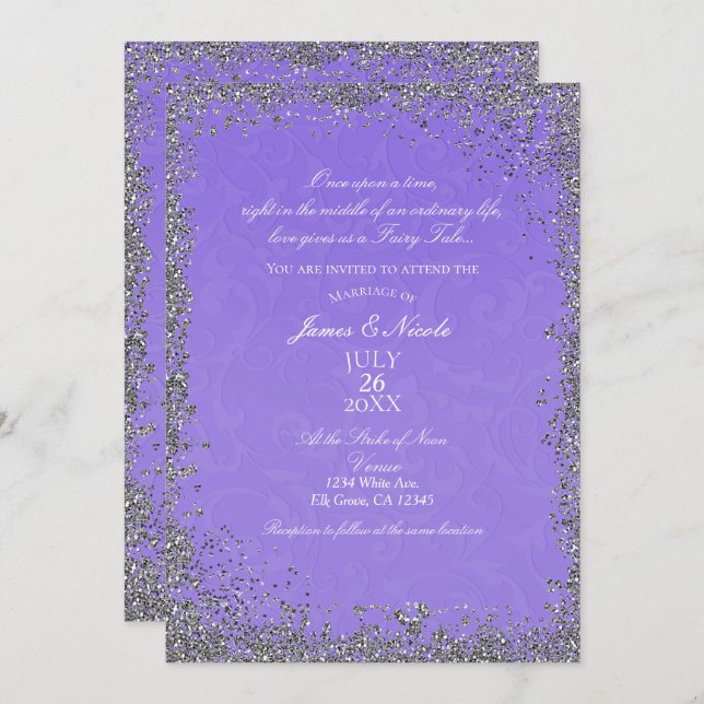 Invitation Princesse Purple Damask Storybook Mariage élégant (Devant / Derrière)