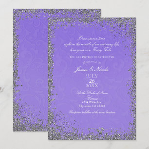 Invitation Princesse Purple Damask Storybook Mariage élégant