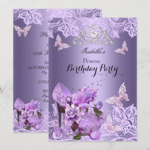 Invitation Princesse Purple Lilac Haut Rose de talon Annivers