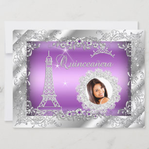 Invitation Princesse Purple Quinceanera Argent Photo GRANDE