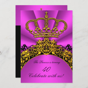 Invitation Princesse Queen Gold Hot rose fête d'anniversaire