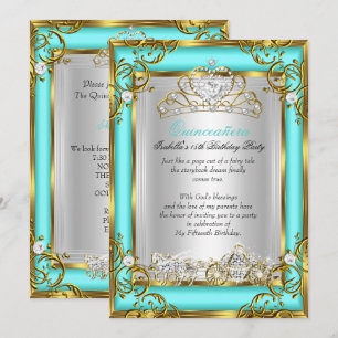 Invitation Princesse Quinceanera 15e anniversaire Aqua Turquo